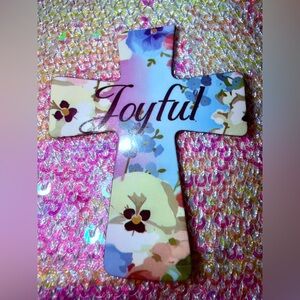 JOYFUL Colorful Pansies Floral Cross Magnet